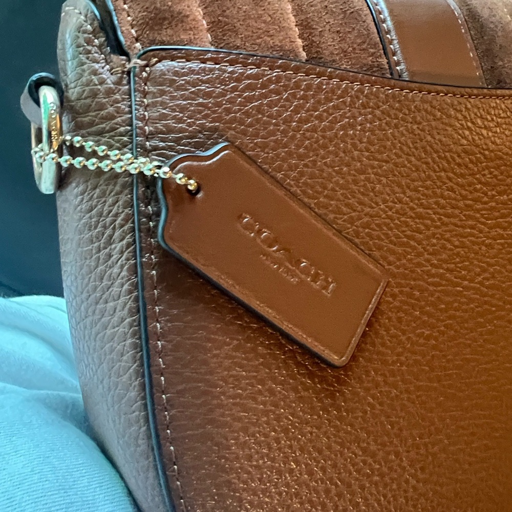 Coach Chestnut Brown Suede & Leather Crossbody with Gold Horse & Carriage Accent - Picture 12 of 12